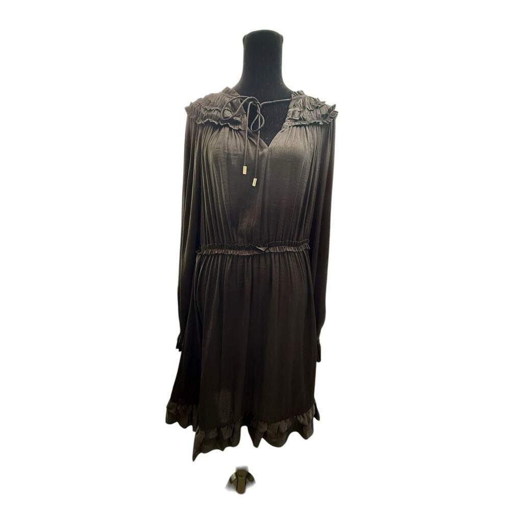 Gigio USA Black Ruffle Tiers Mock Neck Long Sleeve Mini Dress L